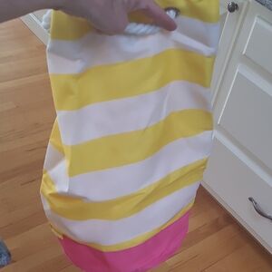 Clinique Yellow and Pink Striped Tote Bag